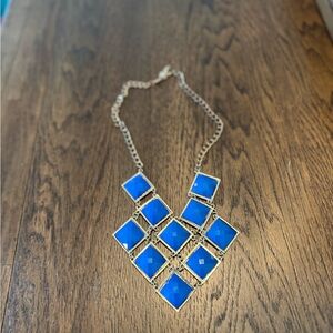 Super Cute Blue and Gold Geometric Necklace